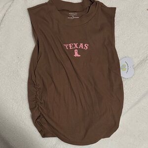 Brown Ribbed Tank Top with Pink TEXAS Logo